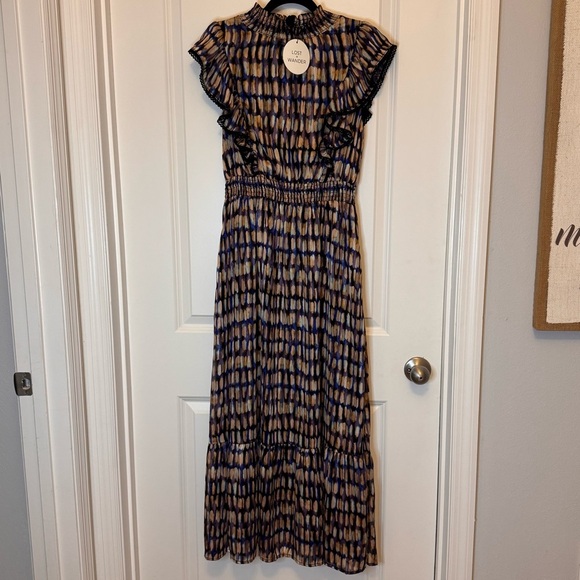 Lost + Wander Brown and Cream Sheath Maxi Dress Cap Sleeve - Picture 2 of 5